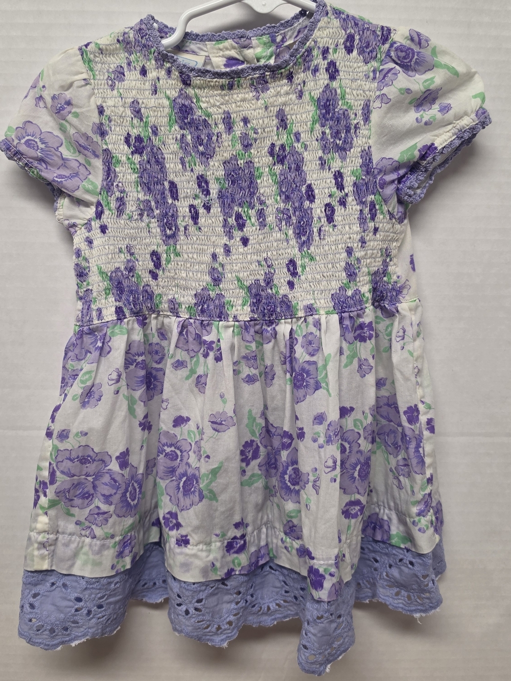 Vintage Basic Editions Purple Floral Smocked Dress 18M Eyelet Hem Cottagecore 90